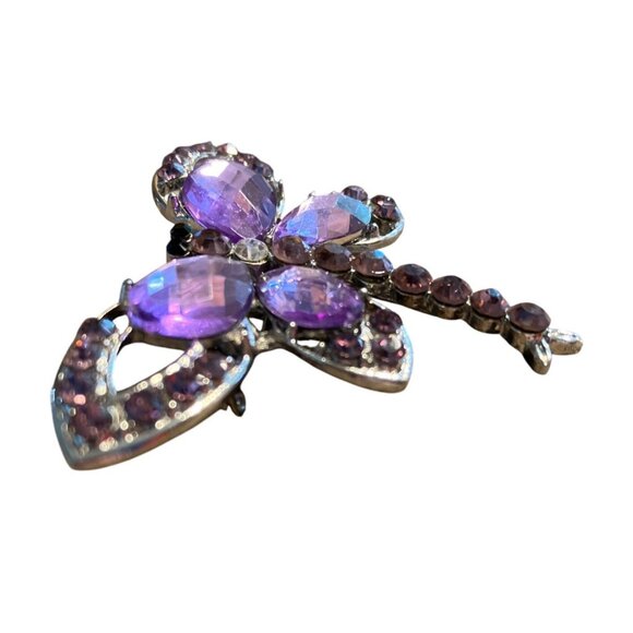 Purple Gemstone Dragonfly Brooch Pin  Silver-Tone Metal Elegant Jewelry Accessor - Picture 7 of 7